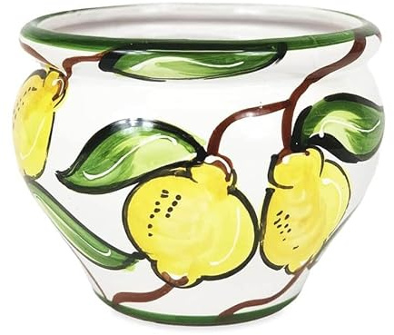Verano Spanish Ceramics Outdoor Living Terracotta Hand Painted Fruit Lemons Bola Pot - Decorative New Home Garden Yard Patio Outside Décor Gift Gardening Herb Flower Plant Pot - 25cm x 21cm