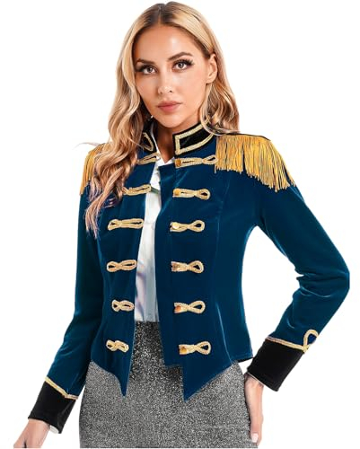 inlzdz Damen Zirkus Ringmaster Kostüm Halloween Cosplay Langarm Tailcoat Samt Board Jacke Mantel Zirkusdirektorin Sexy Faschingskostüm Weihnachten Karneval Dunkelblau A M