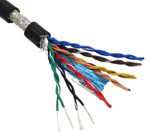 ERBER Twisted Pair Shielded Cable Wire 2, 4, 6, 10, 12-Core 26, 24 AWG 1M Tinned Copper Core Communication Signal Control Wire (Black)