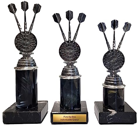 eberin · Dart Pokal · Dartturnier · Dart-WM · Wanderpokal · Dartscheibe/Dartpfeile auf schwarzer Säule/Marmorsockel · Kneipe · Pokal mit Wunschgravur · in 3 Größen erhältlich