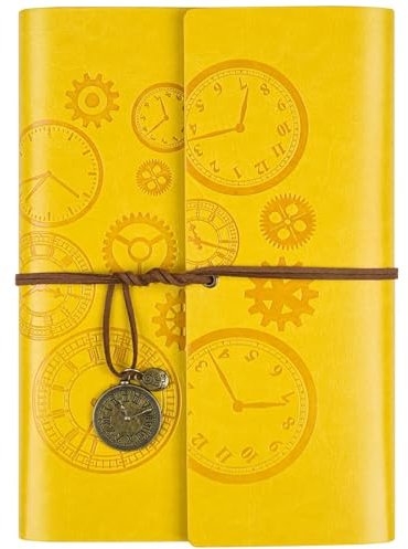 Asten Leder Notizbuch, Nachfüllbar Tagebuch, Vintage-Spiralbindung Tagebuch Reisetagebuch zum Schreiben Mit Linienpapier, Geschenk für Mädchen, Jungen, A6 18x13cm, Gelb