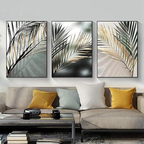 LPFNSF Moderner Abstrakter Postersatz, Böhmischer Stil Zu Hause Hintergrund Wanddekoration Bild, Pflanzenblatt Gedrucktes Poster, Rahmenlos (Stil 1,40x60cm*3)