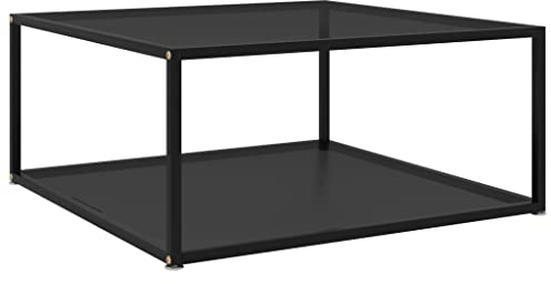 RAUGAJ Table basse en verre trempé noir 80 x 80 x 35 cm