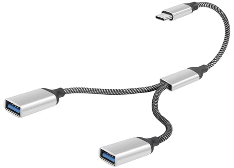 YACSEJAO Cable Splitter USB-C OTG 20 cm Tipo C Macho a Dual USB A Hembra Convertidor Multipuerto Hub para Coche, Ordenador Portátil, PC y Más (Tipo C a 2 USB)