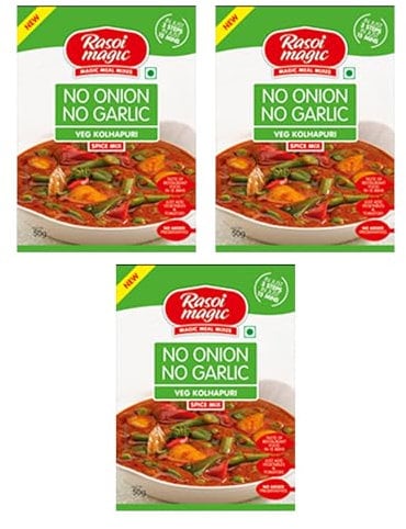 Rasoi Magic Seasoning Spices Masala Powder (45 Gram) - Curry Mix Masala Recipe Casserole Herbs - Aromatic & Enhances Flavor of Meal (No Onion No Garlic Veg Kolhapuri, Pack of 3)