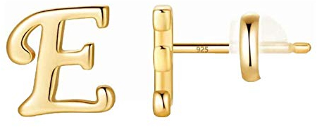 Ohrringe Gold Ohrringe Stecker Ohrringe Silber 925 Goldfarbene Glänzend Vergoldete Ohrstecker mit 26 Englischen Buchstaben (E, One Size)