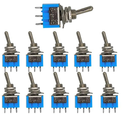 Senvenelec (10pcs) Mini Interruptor basculante 6A 125V AC ON-ON 2 dígitos 3 pines para coche, camión, barco, panel de instrumentos, modificación eléctrica – azul claro.