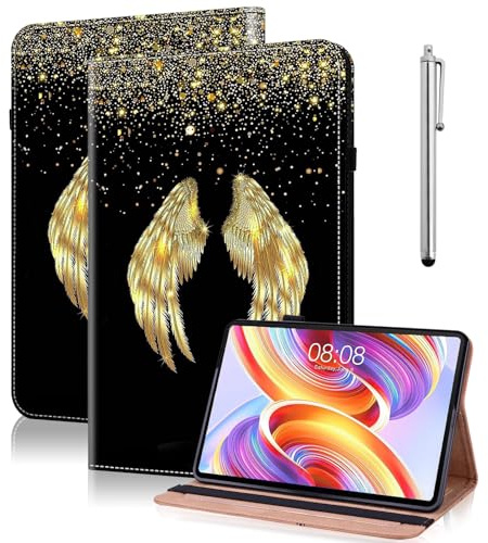 TUOLISG Hülle für Samsung Galaxy Tab S10 Lite / S10 FE / S9 FE 10,9 Zoll / S9 11 Zoll,PU Leder Folio Ständer Tablet Schutzhülle mit Dokumentschlitze und Multi-Winkel - Goldene Flügel