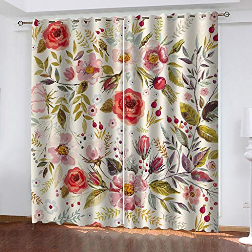Vorhänge Blickdicht 2Er Set, 3D Rote Blumenpflanze Muster Gardinen Mit Ösen Für Wohnzimmer Schlafzimmer Kinderzimmer Modern Fensterdekoration, Verdunkelungsvorhang Schlaufen 150X160Cm (BxH)