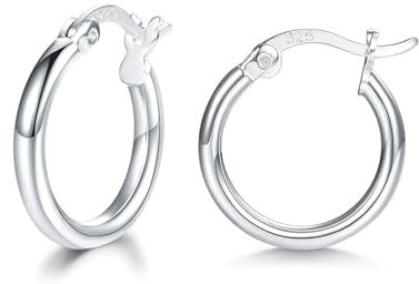 wynn's Silver Hoop Earrings for Women, 925 Sterling Silver Hoops Earrings, Anti-allergic Huggie Hinged Small Slepper Hoops, Gift for Girls, Diameters in 24 mm, Silver Hoop Earrings
