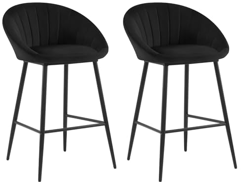 EUGAD Juego de 2 Taburetes de Bar, Taburete Alto Cocina con Respaldo y Reposapiés, Ideal para Comedor, Cafeteria, Barra Isla, Negro