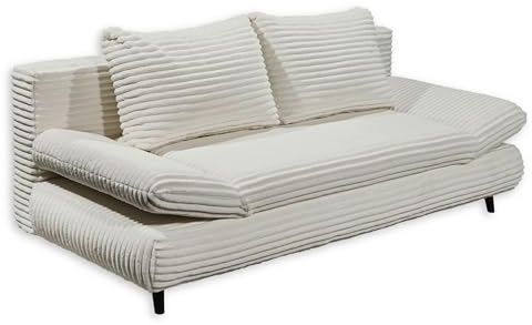 SUNNY 2 Bequemes Schlafsofa in Cord-Optik mit Bettkasten, Silber - Ausziehbares Sofa mit Schlaffunktion und verstellbaren Armlehnen - 212 x 76 (88) x 101 cm (B/H/T)