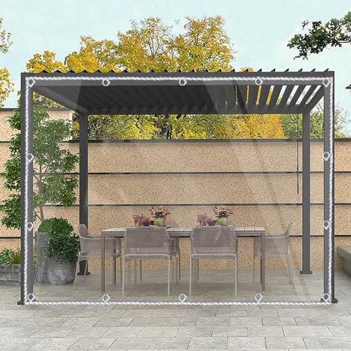 PIPRE 2.1m x 3.3m Transparente Plane mit Ösen, Wetterfeste Strapazierfähige Abdeckplane, 0.35 mm 400 g/m² PVC-Material Vordach Tarp für Gartenpavillon, Balkonmöbel, Wintergarten, Mit Seil
