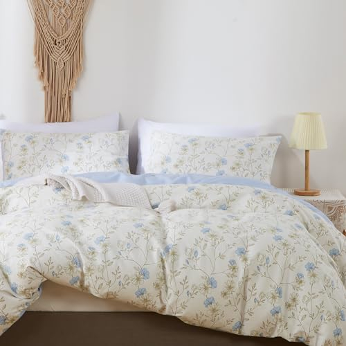 Nayoroom Bettwäsche Baumwolle Blau Blumen 135x200 Weiß Blau Geblümt Wende Bettwäsche Set Romantisch Botanisch Muster Bettbezug und Kissenbezug 80x80 cm mit Reißverschluss