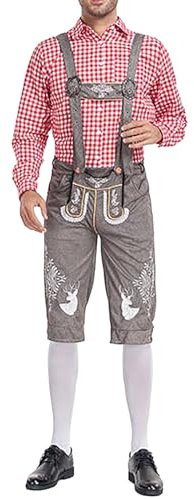 Herren Trachten Set Lederhose mit Trägern + Trachten Hemd Bayerische Oktoberfest Kostüm Lederhose Trachten Set Trachtenlederhose Trachtenhemd Oktoberfest Herren Outfit