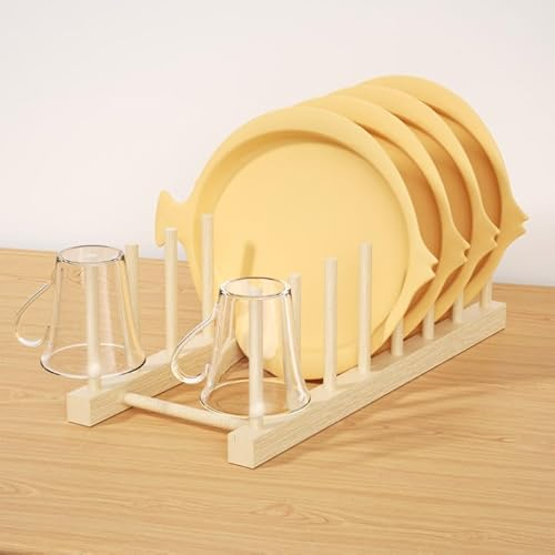 Rseuphiee 7 Rejillas Estante de Madera para Platos, Escurridores, Soporte de Secado Platos, Porta Tapas de ollas, Adecuado para Guardar Platos, Tazas, Tapas de ollas, Libros, Tapas de ollas
