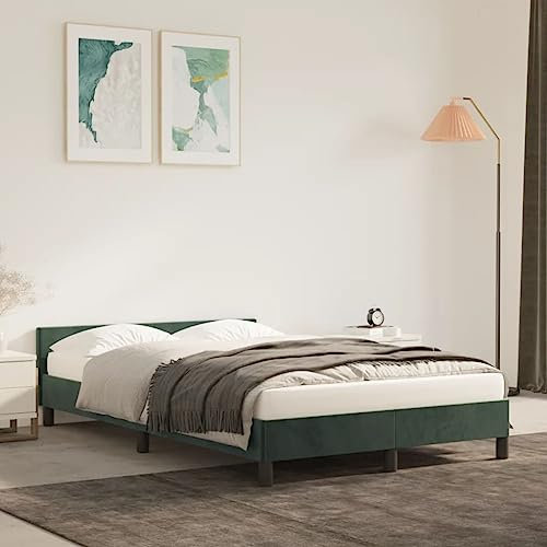 OHOOWOO Bettgestell mit Kopfteil Dunkelgrün 120x200 cm Samt,Exklusives Samtbett mit Kopfteil und Federholzrahmen für erholsamen Schlaf im Schlafzimmer