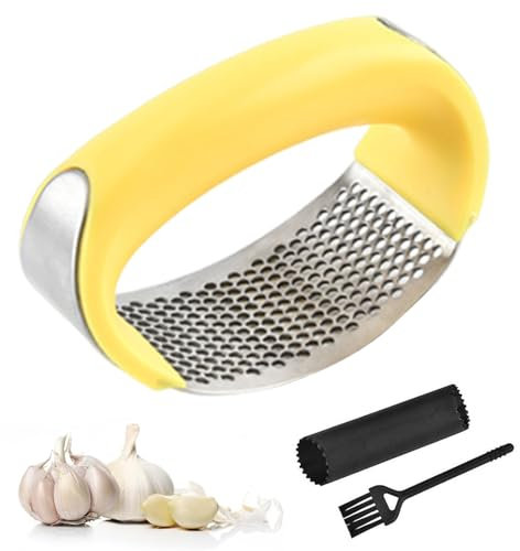 Eastrise Stainless Steel Garlic Press,Rocker Crusher Masher,Portable Manual High Performance Garlic Mincer,Chopper for Kitchen Appliances,Easily Crush Garlic (1Pcs/Yellow)