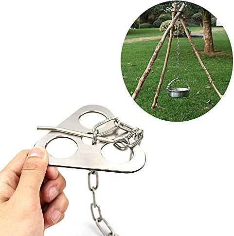 PWPAM Camping Tripod Board with Adjustable Chain for Suspending Pots over Fire for Cooking By Turning Branches into Campfire Tripod, Perfect Outdoor Campfire Cooking Equipment