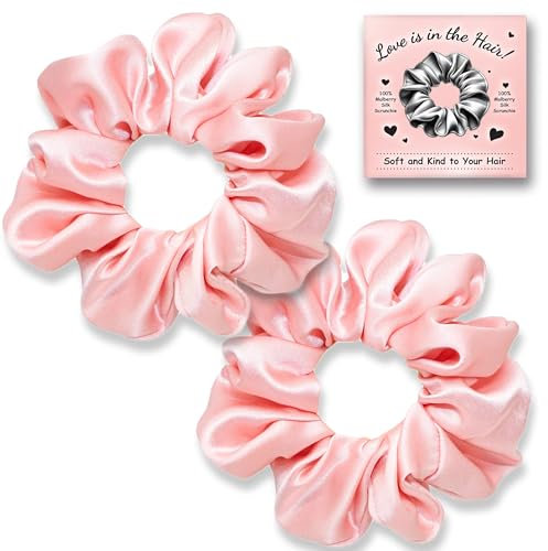 Seide Haargummi - 100% Maulbeerseide Scrunchies, Haarband Zum Schlafen, Für Haare Ohne Haarbruch, 2er-Pack (Rosa)