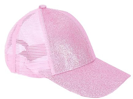 BrightGlow Unisex Mesh Cap Kinder Glitzern Mesh Baseball Cap Sonnenhut Junge Mädchen Einstellbar Sommersportmütze Pferdeschwanz Baseballkappe Baseball für Kinder Rosa Einheitsgröße