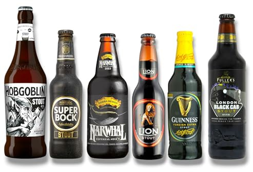 Teste die Welt der Stout Biere. Unser Abenteuerpaket beinhaltet je eine Flasche Fullers London Black CAB Stout,Hobgoblin Stout,Guinness Stout,Super Bock Stout, LION Stout,Narwhal Imperial Stout