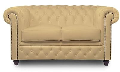 Original Chesterfield Sofa 2-Sitzer - Modell Brighton FT | The Chesterfield Brand | Handgefertigt aus 100% echtem Leder | Klassische englische Farben | 12 Jahre Garantie (English Ivory)