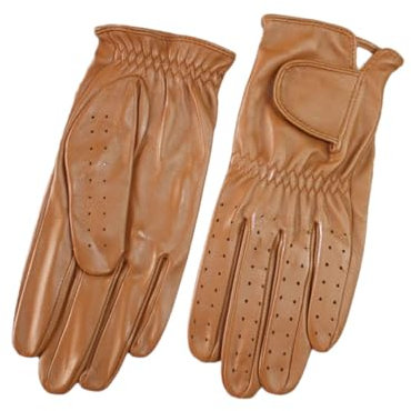 Unisex-Golfhandschuhe, dünn, einzelnes Leder, ungefüttert, Touchscreen, Fahrlederhandschuhe, gelbbraun 9