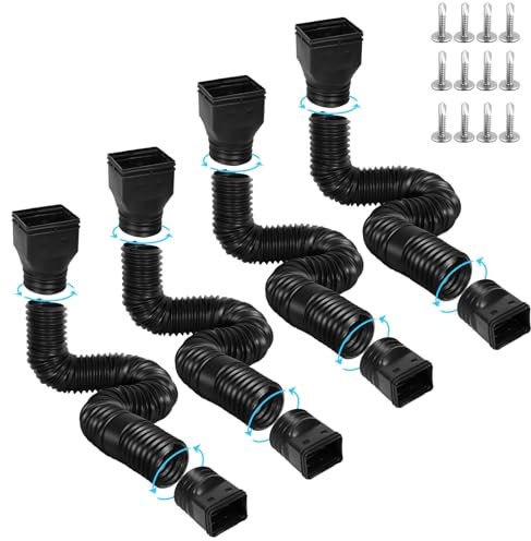 Flexible Dachrinnen-Fallauslauf-Verlängerungen ausziehbar von 53,3 cm bis 170,2 cm, Fallrohrverlängerung mit Adaptern, verdickter Down-Auslauf-Ablaufverlängerung für Regenwasserablauf (schwarz), 4