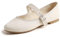 Feversole Women's Soft Breathable Mary Jane Memory Foam Cushioned Comfort Round Toe Metal Buckle Flats Walking Shoes Biege Canvas Size UK 5