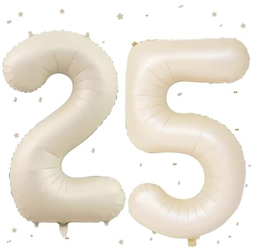 UDRKFOPK Beige 40 Zoll Creme Weiß Folienballon 2&5, Beige Zahlenballon 25 Helium Ballon Luftballon 25 Stück für 25th & 52th Geburtstag, Kinder & Mädchen, Jungen