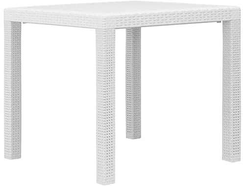 Myheimly Gartentisch Kunststoff Rattan-Optik Balkontisch Terassentisch Tisch Weiß,79 x 79 x 72 cm