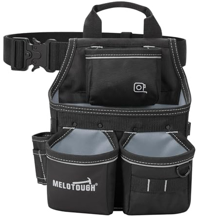 MELOTOUGH Electrician Tool Pouch with Belt,Tool Bag,13 Pockets Small Tool Pouch Designed for Electrician,Carpenter,Construction,Black