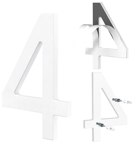 Yafimea Numero civico esterno 15 cm bianco, Numeri civici adesivi o a vite, effetto galleggiante 3D, plastica resistente per parete o cancello (4)