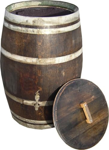 Fassl Baron Regentonne gebrauchtes Weinfass Holzfass Regenfass Barriquefass Eiche 225 Liter Wasserfass Tonne Bottich Fass (mit Naturöl versiegelt, Deckel und Hahn)