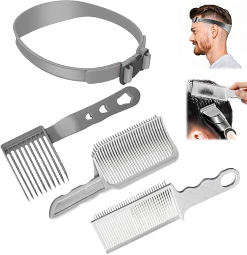 Miioto Haarschneidekamm Übergang, 4 Stück Haare Schneiden Übergang, Haarschneide Schablone, Übergang Kamm, Haarschneidehilfe, Curved Silicone Haircut Band, Compatible with All Hair Clippers