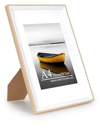 Baoee A4(21x29.7cm) Eiche weiß Bilderrahmen mit 15.2x20.3cm Passepartout, Fotorahmen mit Acrylglas, A4 Rahmen, Posterrahmen, Zertifikatsrahmen, Wandmontierbar