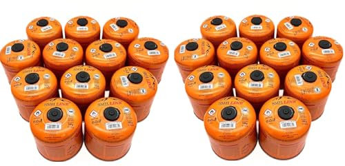 SMH LINE® 24x 500g Schraubkartusche Butan Propan Gas Schraubventil Universalgewinde 7/16 Gaskartuschen Ventil EN 417 Bunsenbrenner Campingkocher Grill Gaskocher Gasheizung Lötbrenner (24 Kartuschen)