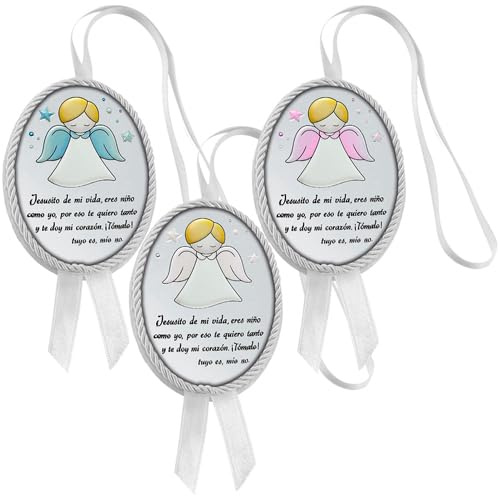Medallón de cuna musical conLaminado en Plata de Ley 925‰..Bonito dseño de Ángel de la guarda. Disponible en color Azul, Rosa y Blanco. (09704)