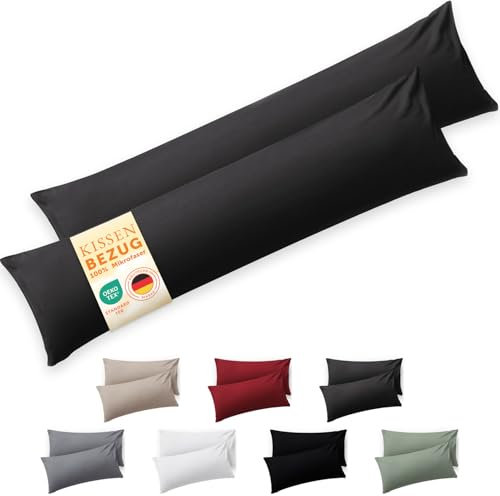 Blumtal Kissenbezug Seitenschläfer - 40 x 145cm, 2 Stück - Oeko-TEX zert. Seitenschläfer Kissenbezüge mit umgeschlagenem Rand extra weich & waschmaschinenfest - Kopfkissen - Bezug Kissen Anthrazit