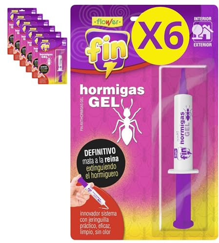 FLOWER x 6 Insecticida Anti Hormigas Formato Jeringa 10 gr | Jeringuilla Antihormigas Eficaz Elimina a Toda La Colonia | Gel Atrayante y Duradero | Interior y Exterior | Aplicación Segura y Sencilla