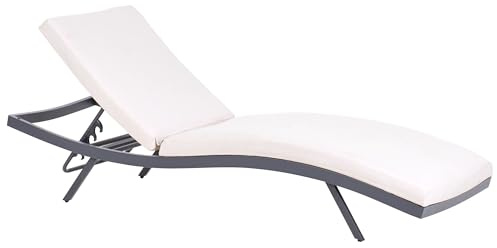 Beliani Outdoor Garden Sun Lounger Reclining Aluminium Frame Padded Light Beige, Amelia