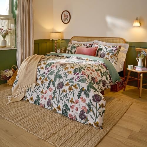 Wylder Florapedia Bettbezug-Set, Herbst-Landblumen-Baumwoll-Mischgewebe (Haferflocken - Super-Kingsize-Bett)