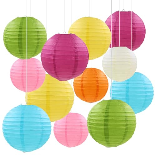 GZYYANG 12 Stück Bunte Papierlaternen Lampions,Runde Papierlaternen, Lampenschirm Papierlaterne, Bunte Papierlaterne für Hochzeiten, Geburtstage, Gartenpartys und Haushaltsdekorationen