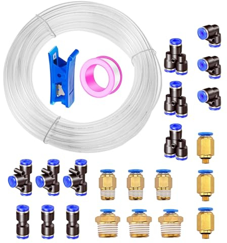 HUAZIZ 20 m PU Pneumatikschlauch, Transparent Pneumatic Polyurethane Pneumatik Schlauch, Flexibel Druckluftschlauch, mit 21 Stück Pneumatikverbinder Air Push Schnellkupplungen, Außen 6mm x Innen 4mm
