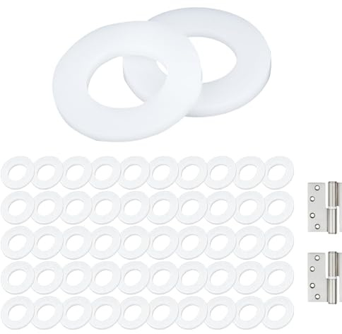 Aihoom 50 pcs Rondelles Nylon, 10 mm X 15 mm, Accessoires de Charnières, Rondelles pour Portes et Fenêtres, pour Gonds de Porte, Cache Paumelles, Entretoise Plastique, Rondelle Plate pour Portail (Bla