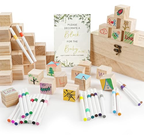 AOOTE Lot de 78 Jeux de fête prénatale,et de Jeux pour la Baby Shower,en Bois, Kit de Loisirs créatifs en Bois à Monter soi-même pour fête prénatale garçon et Fille