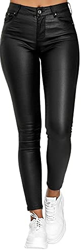Svuitmsl Women Wet Look Leggings High Waisted Faux PU Leather Trousers Solid Color Stretchy Slim Fit Pants with Pockets (B-Black, M)