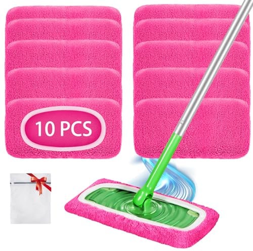 10Stück Bodentücher Trocken für Swiffer Bodenwischer Nass,Mikrofaser Tücher | Wiederverwendbar Waschbar Feuchte Bodentücher für Swiffer Pink Wet/Dry Schnell Reinigen Boden Flecken, Mit Wäschebeutel
