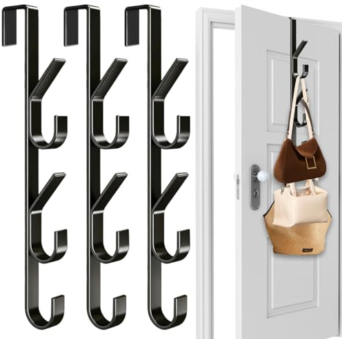 3 Pièces Crochet Porte Manteau Vertical, Crochet de Porte avec 5 Crochets | Porte Manteau Porte Sans Percage, Suspension Métal Patere Porte, Réutilisable, pour Vêtements Sacs Serviette Chapeaux, Noir